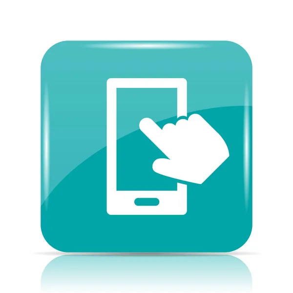 Smartfon Ikona Dłoni Przycisk Internet Białym Tle — Zdjęcie stockowe