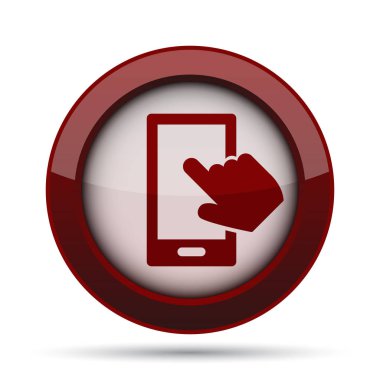 Smartphone ile el simgesi. Beyaz arka plan üzerinde Internet düğmesi.
