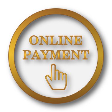 Online ödeme simgesi. Beyaz arka plan üzerinde Internet düğmesi
