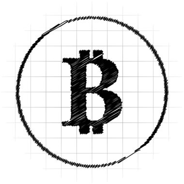 Bitcoin simgesi. Beyaz arka plan üzerinde Internet düğmesi