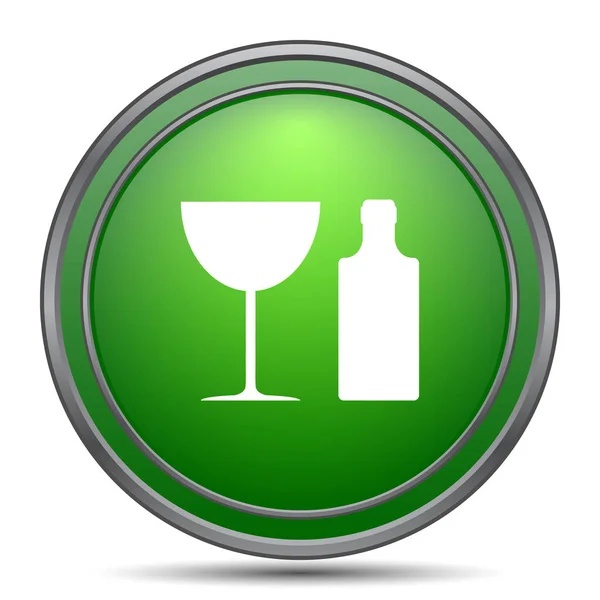 Flasche Und Glas Ikone Internet Taste Auf Weißem Hintergrund — Stockfoto