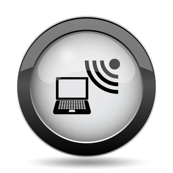 Icona Del Portatile Wireless Pulsante Internet Sfondo Bianco — Foto Stock