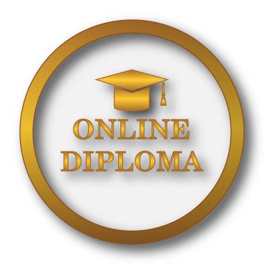 Online diploma simgesi. Beyaz arka plan üzerinde Internet düğmesi