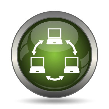 Bilgisayar ağ kutsal kişilerin resmi. Beyaz arka plan üzerinde Internet düğmesi.