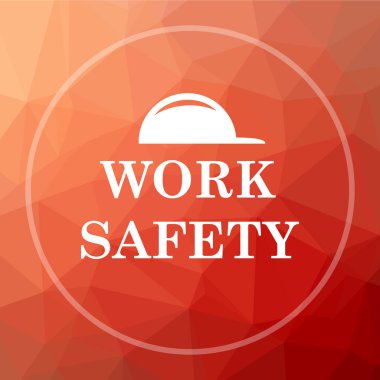 İş güvenlik simgesi. İş güvenlik Web sitesi düğmesini kırmızı düşük poli arka plan üzerinde