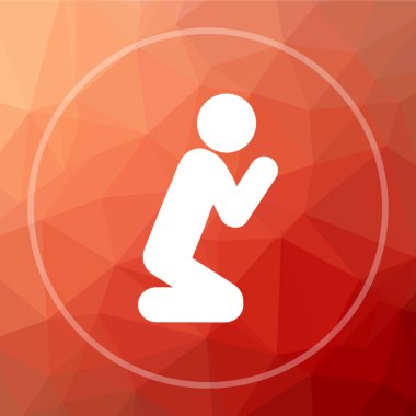 Dua kutsal kişilerin resmi. Dua Web sitesi düğmesini kırmızı düşük poli arka plan üzerinde