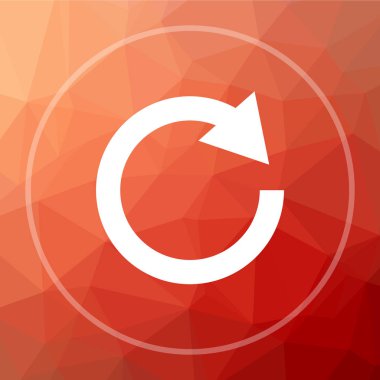 Bir ok simgesi yeniden yükleyin. Bir ok Web sitesi düğmesini kırmızı düşük poli arka plan üzerinde yeniden