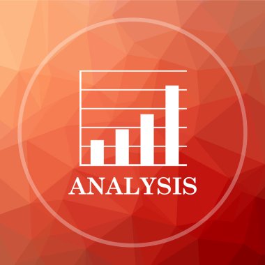 Analiz simgesi. Analiz web sitesi düğmesini kırmızı düşük poli arka plan üzerinde