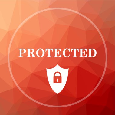 Korumalı simgesi. Korumalı Web sitesi düğmesini kırmızı düşük poli arka plan üzerinde