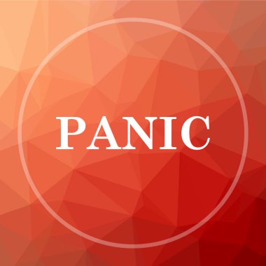 Panik simgesi. Panik Web sitesi düğmesini kırmızı düşük poli arka plan üzerinde