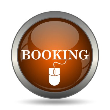 Rezervasyon simgesi. Beyaz arka plan üzerinde Internet düğmesi.