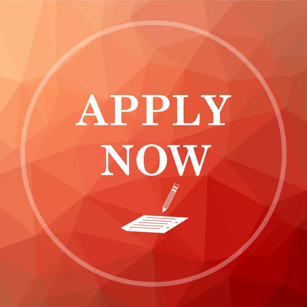 Apply now icon. Apply now website button on red low poly background
