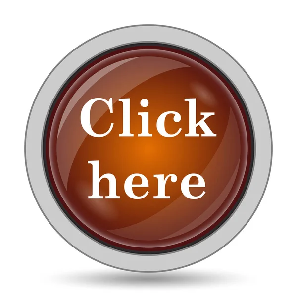 Click here icon, orange website button on white background