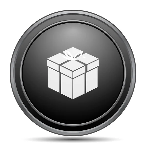 白い背景の上のギフト アイコン 黒いウェブサイト ボタン — ストック写真