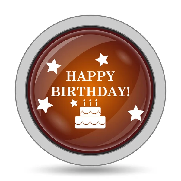 Happy birthday icon, orange website button on white background