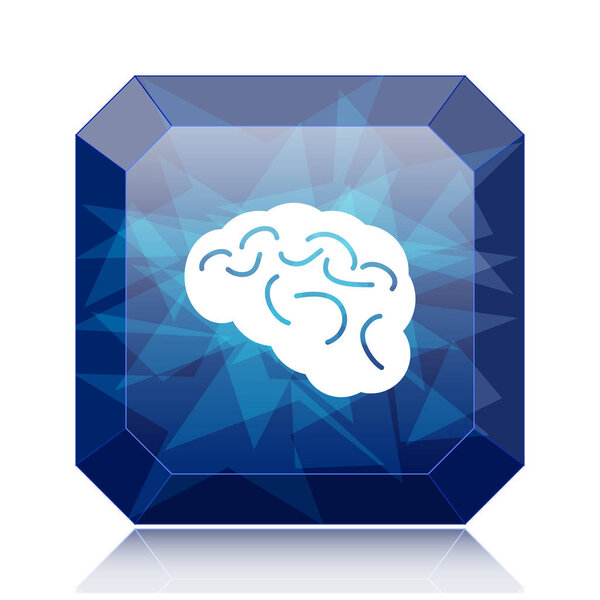 Brain icon, blue website button on white background