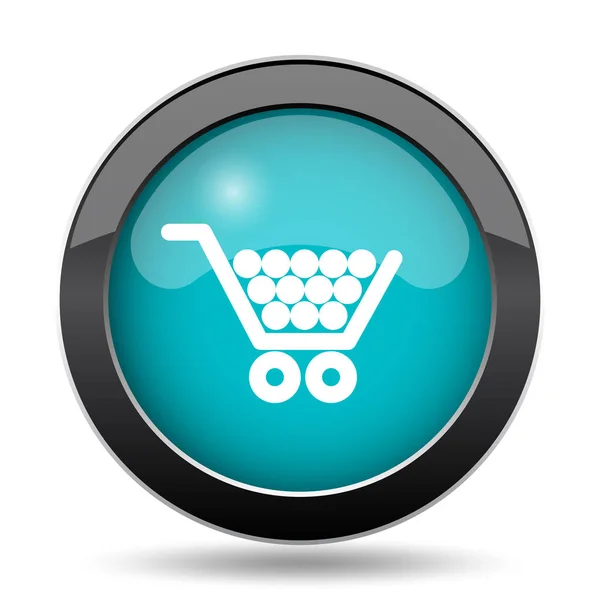 Καροτσάκι Για Ψώνια Ψώνια Καλάθι Ιστοσελίδα Κουμπί Λευκό Φόντο — Φωτογραφία Αρχείου