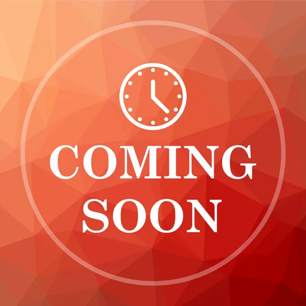 Coming soon icon. Coming soon website button on red low poly background