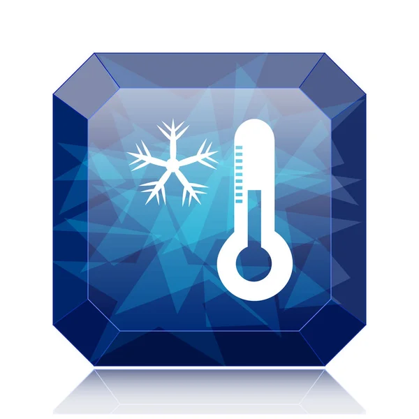 带有温度计图标的雪花 白色背景上的蓝色网站按钮 — 图库照片