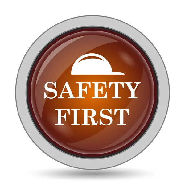 Icono Seguridad Primero Botón Naranja Del Sitio Web Sobre Fondo — Foto de Stock