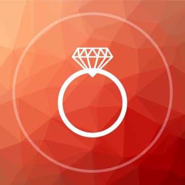 Elmas yüzük simgesi. Elmas yüzük Web sitesi düğmesini kırmızı düşük poli arka plan üzerinde