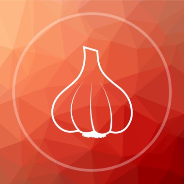 Sarımsak simgesi. Sarımsak Web sitesi düğmesini kırmızı düşük poli arka plan üzerinde