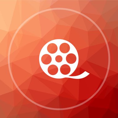Video simgesi. Kırmızı Düşük poli arka plan butonuna video web sitesi