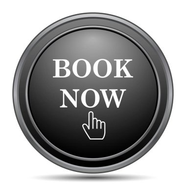 Şimdi Web sitesi düğme simgesi, siyah beyaz arka plan üzerinde kitap