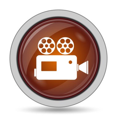 Video kamera simgesi, turuncu web sitesi düğmesini beyaz arka plan üzerinde