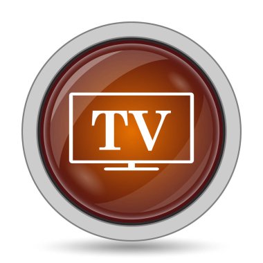 Beyaz arka plan üzerinde TV simgesi, turuncu web sitesi düğmesini