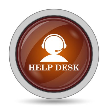 Yardım Masası turuncu kutsal kişilerin resmi web sitesi düğme beyaz arka plan üzerinde