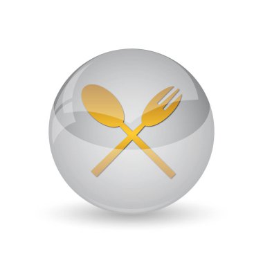 Çatal ve kaşık simgesi. Beyaz arka plan üzerinde Internet düğmesi.