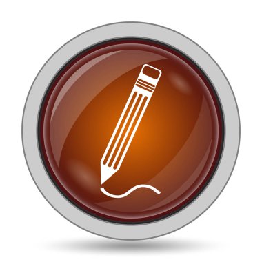 Beyaz zemin üzerine kalem simgesi, turuncu web sitesi düğmesini