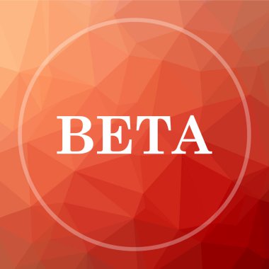 Beta simgesi. Beta Web sitesi düğmesini kırmızı düşük poli arka plan üzerinde