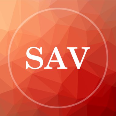 Sav simgesi. Sav Web sitesi düğmesini kırmızı düşük poli arka plan üzerinde