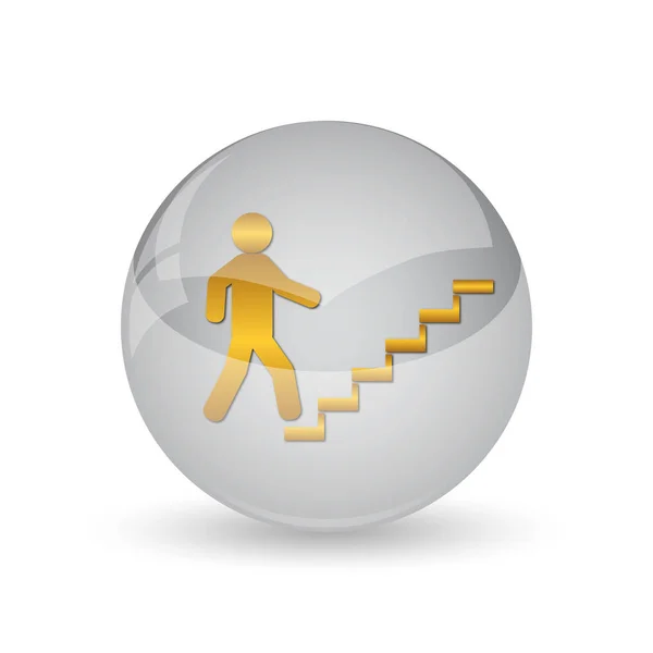 Businessman on stairs - success icon. Internet button on white background.