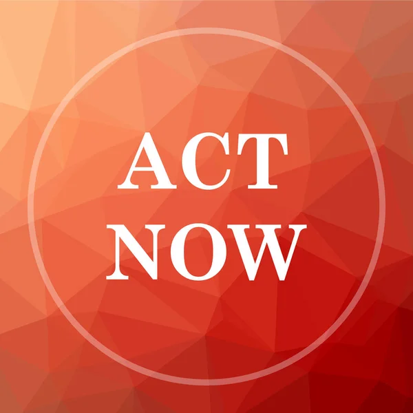 Act now icon. Act now website button on red low poly background