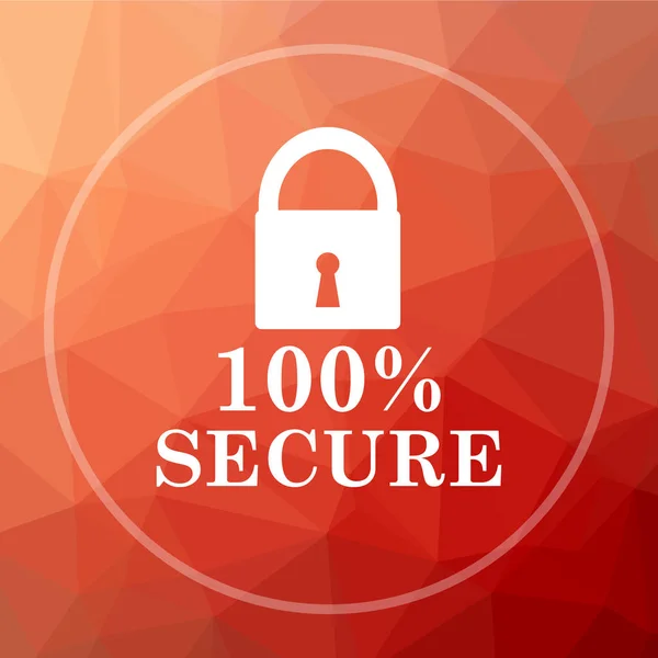 100 percent secure icon. 100 percent secure website button on red low poly background