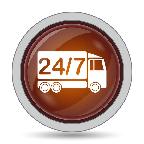 送货卡车图标 橙色网站按钮白色背景 — 图库照片
