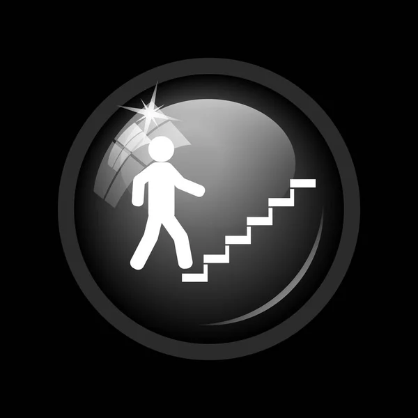 在楼梯上的商人 成功的图标 黑色背景上的互联网按钮 — 图库照片