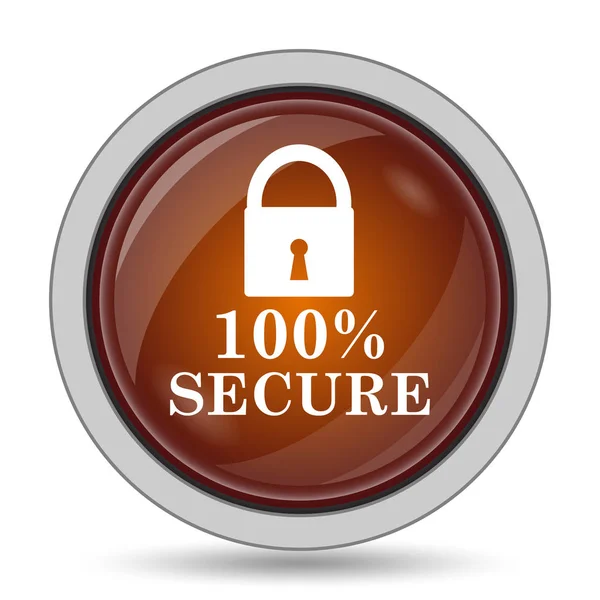 100 percent secure icon, orange website button on white background