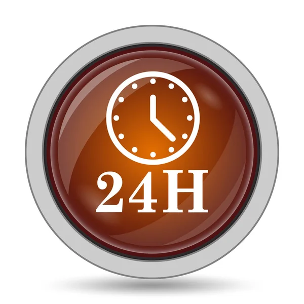 24H Clock Icon Orange Website Button White Background — Stock Photo, Image