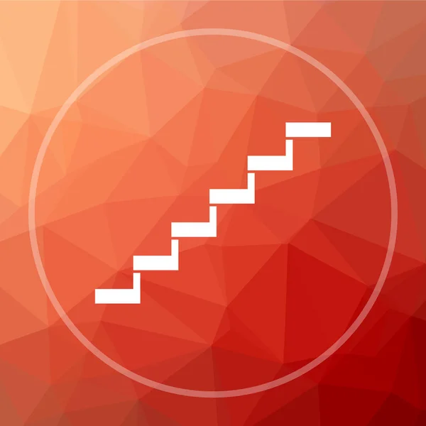 Stairs icon. Stairs website button on red low poly background