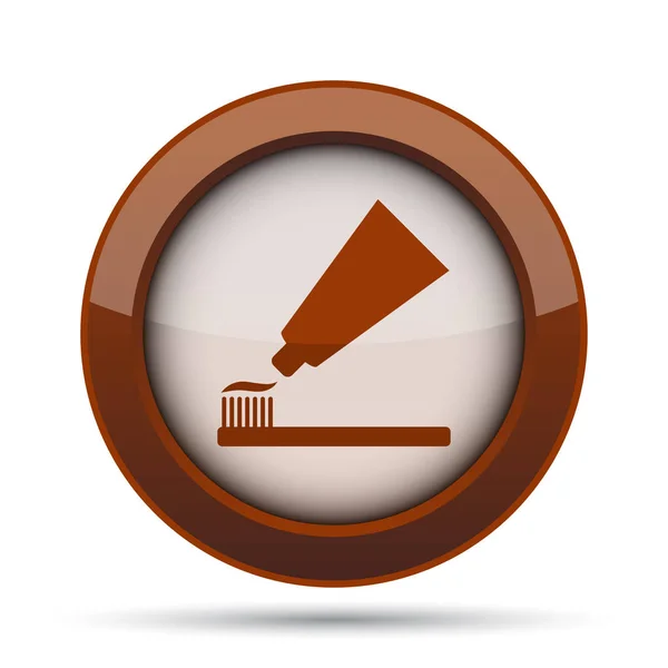 Tooth paste and brush icon. Internet button on white background.