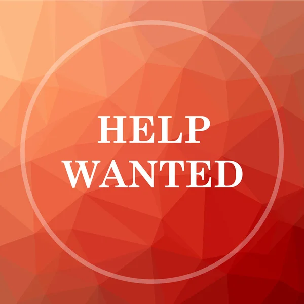 Help wanted icon. Help wanted website button on red low poly background