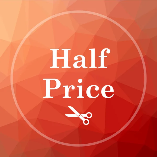 Half price icon. Half price website button on red low poly background