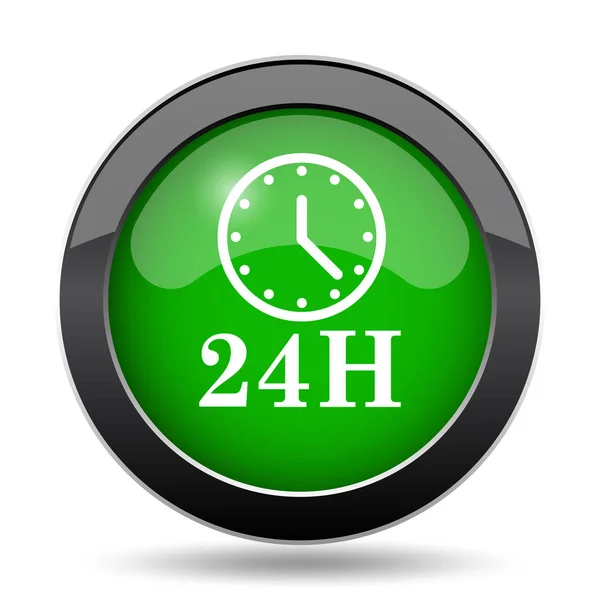 24H Clock Icon Green Website Button White Background — Stock Photo, Image