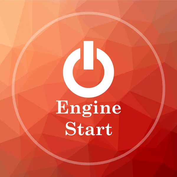 Engine start icon. Engine start website button on red low poly background