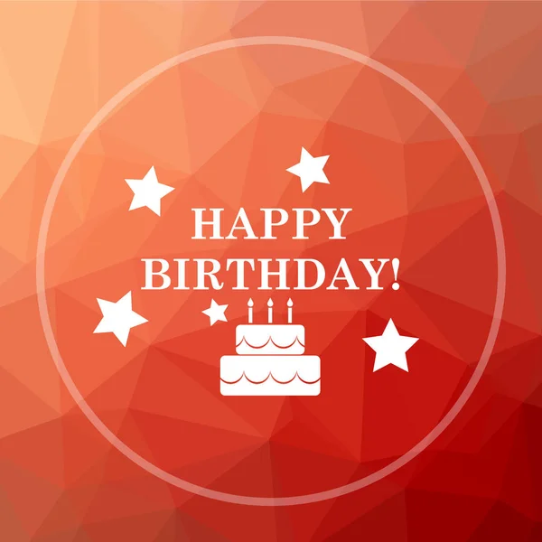 Happy birthday icon. Happy birthday website button on red low poly background