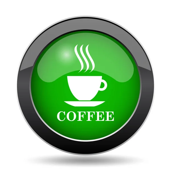 Šálek Kávy Zelené Stránky Tlačítko Bílém Pozadí — Stock fotografie